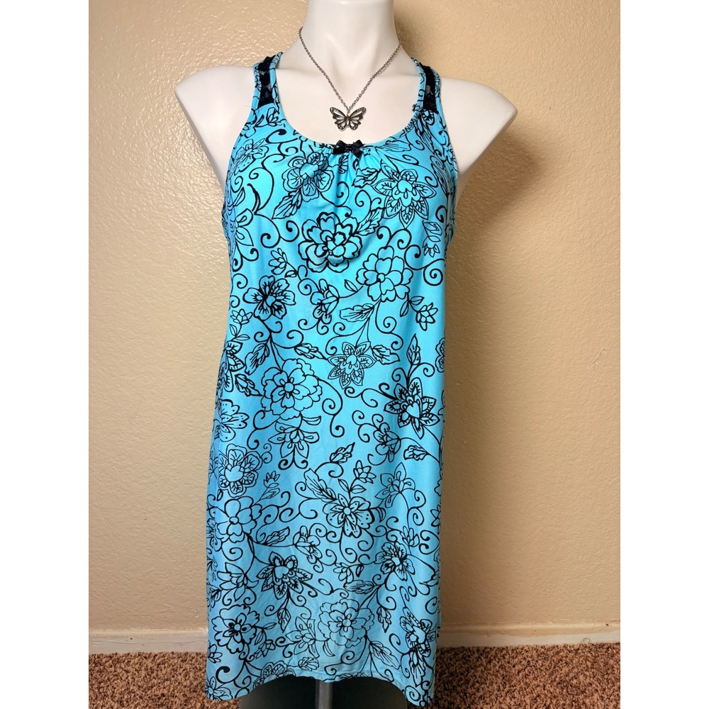 Y2K Apt. 9 Blue Floral Lace Racerback Chemise dress Small #7